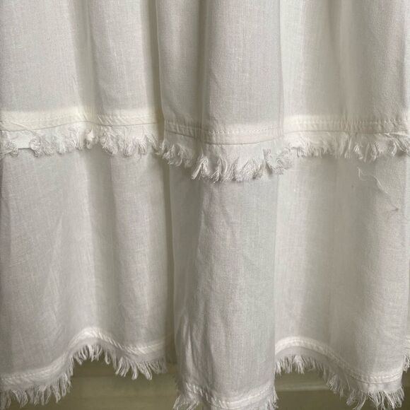 Milla Gauzy SZ Small Semi Sheer Cotton Wrap White Dress Smock Sleeve Frayed Hem - Picture 6 of 8